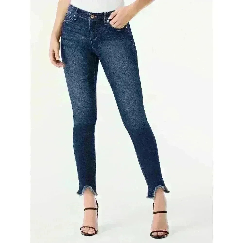 Sofia Jeans by Sofia Vergara Womens Skinny Shark Bite Hem Mid Rise Dark Wash